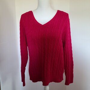 ST. JOHN'S BAY FUSCHIA V-NECK SOFT COMFY CABLE KNIT SWEATER PXXL